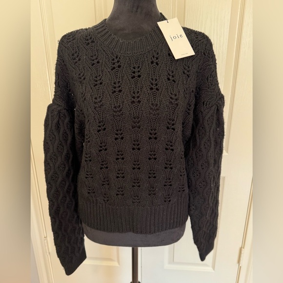 JOIE Maeva Chunky Pointelle Knit 100% Wool Drop Shoulders Blouson Sleeve Med NWT - Picture 1 of 6